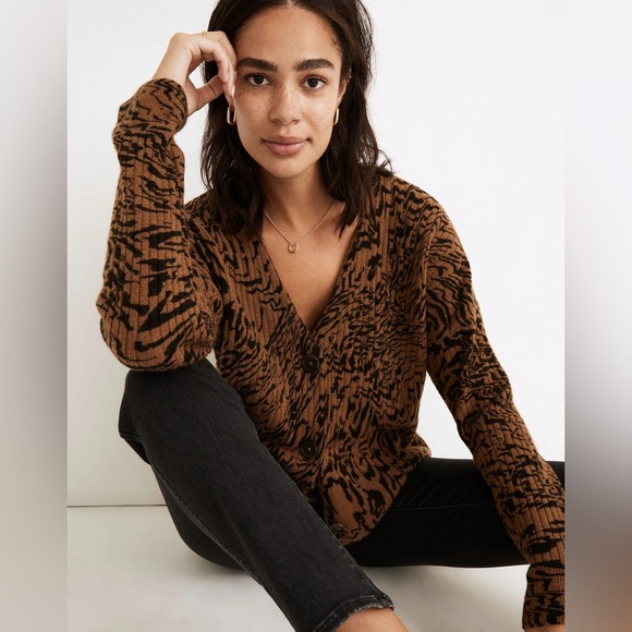 Madewell Sweaters - Madewell Tigerized Cameron Ribbed Cardigan Sweater in Coziest Yarn
